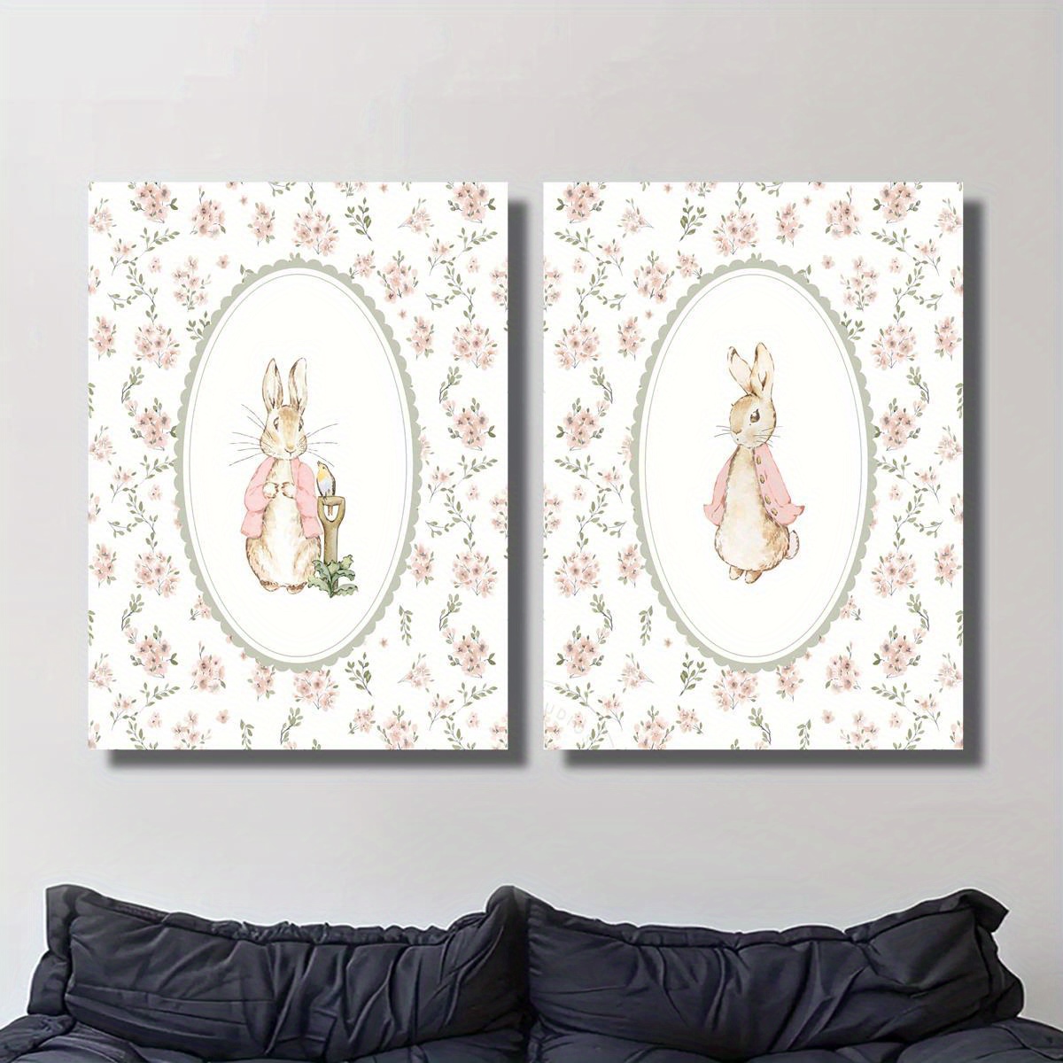 2pcs 레트로 부활절 토끼 캔버스 인쇄 아트, 프레임 - Baby Nursery Prints 리뷰 및 가격
