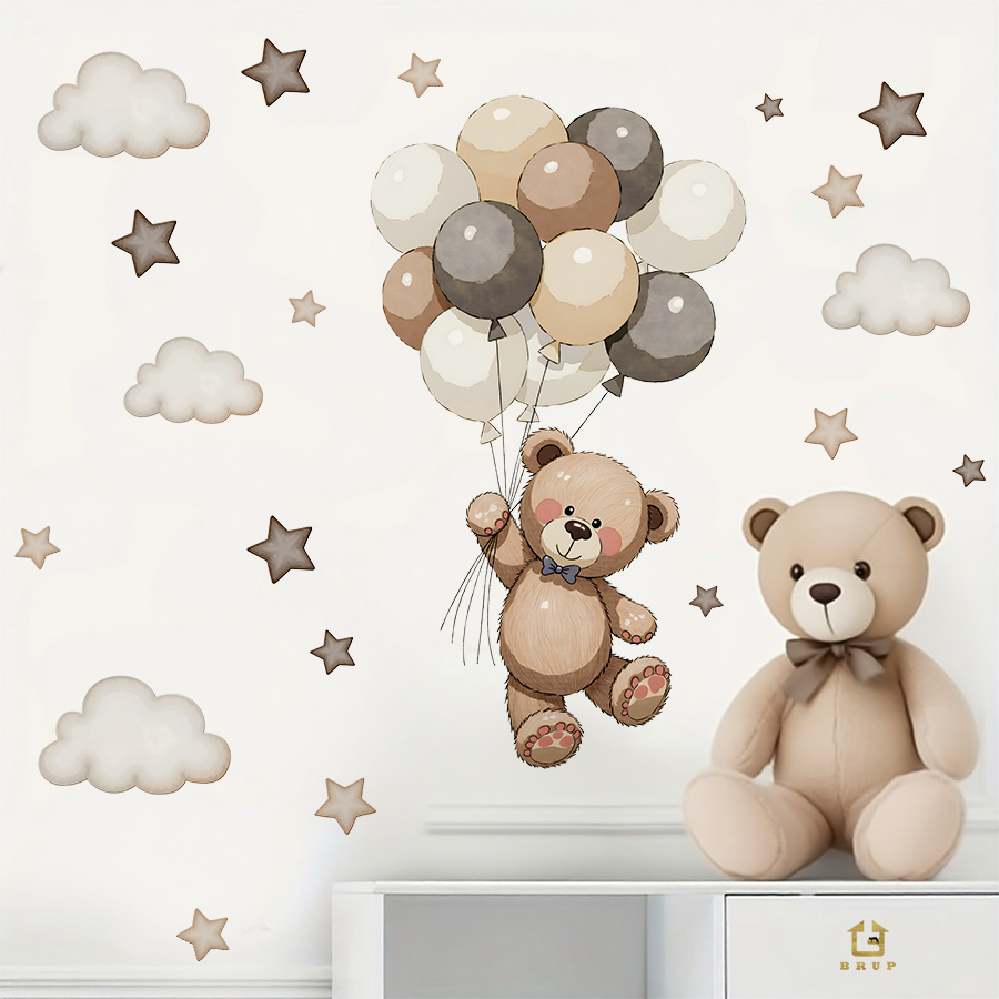 사랑스러운 테디 베어 벽 데칼, 풍선, 별 및 구름이  - Baby Nursery Decals 리뷰 및 가격