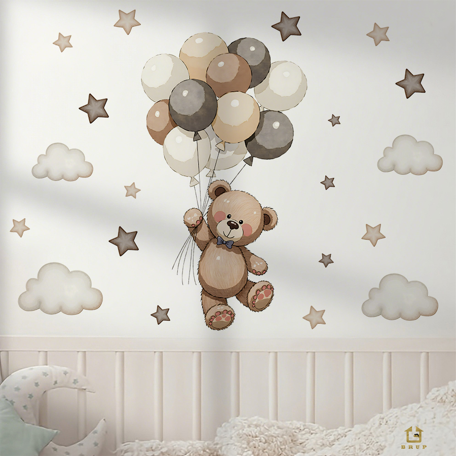 사랑스러운 테디 베어 벽 데칼, 풍선, 별 및 구름이  - Baby Nursery Decals 리뷰 및 가격