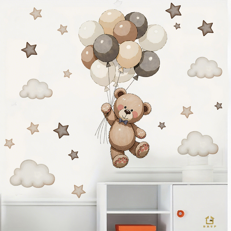 사랑스러운 테디 베어 벽 데칼, 풍선, 별 및 구름이  - Baby Nursery Decals 리뷰 및 가격