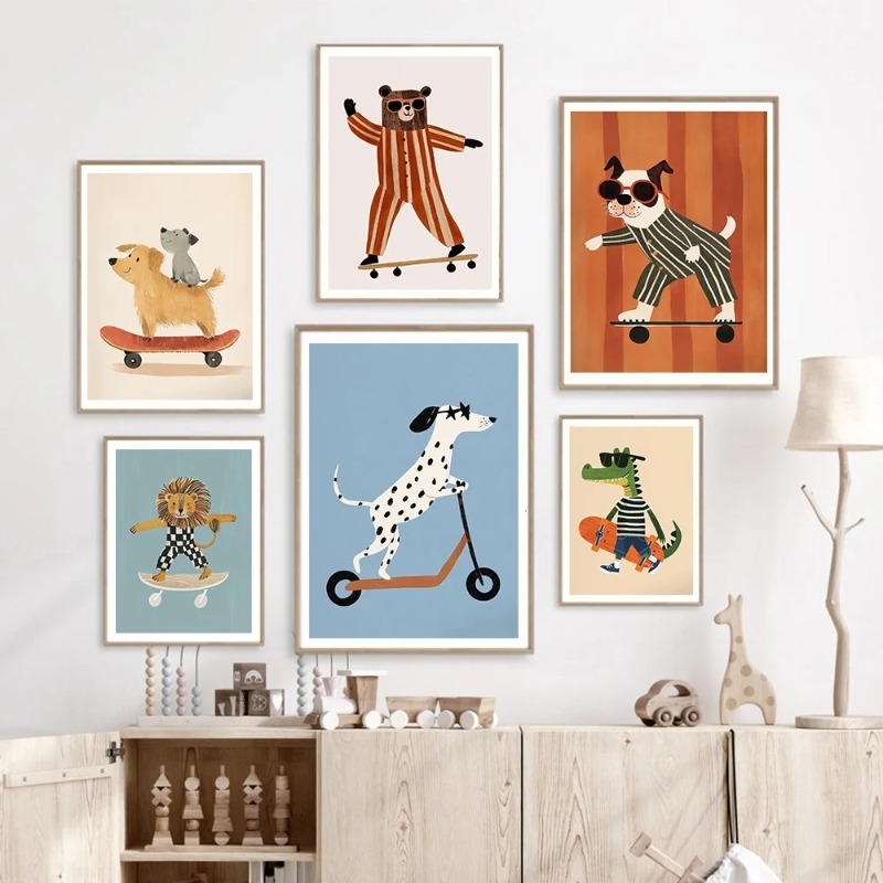 1pc 프레임리스 재미있는 동물 토끼 개 고양이 스케이 - Animals Baby Nursery 리뷰 및 가격