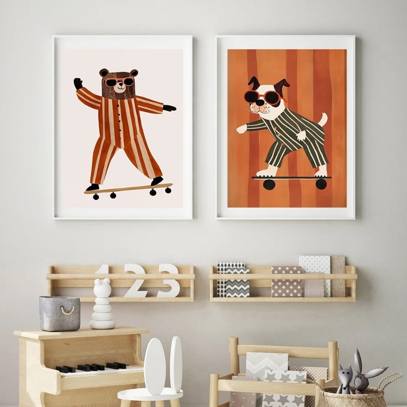 1pc 프레임리스 재미있는 동물 토끼 개 고양이 스케이 - Animals Baby Nursery 리뷰 및 가격